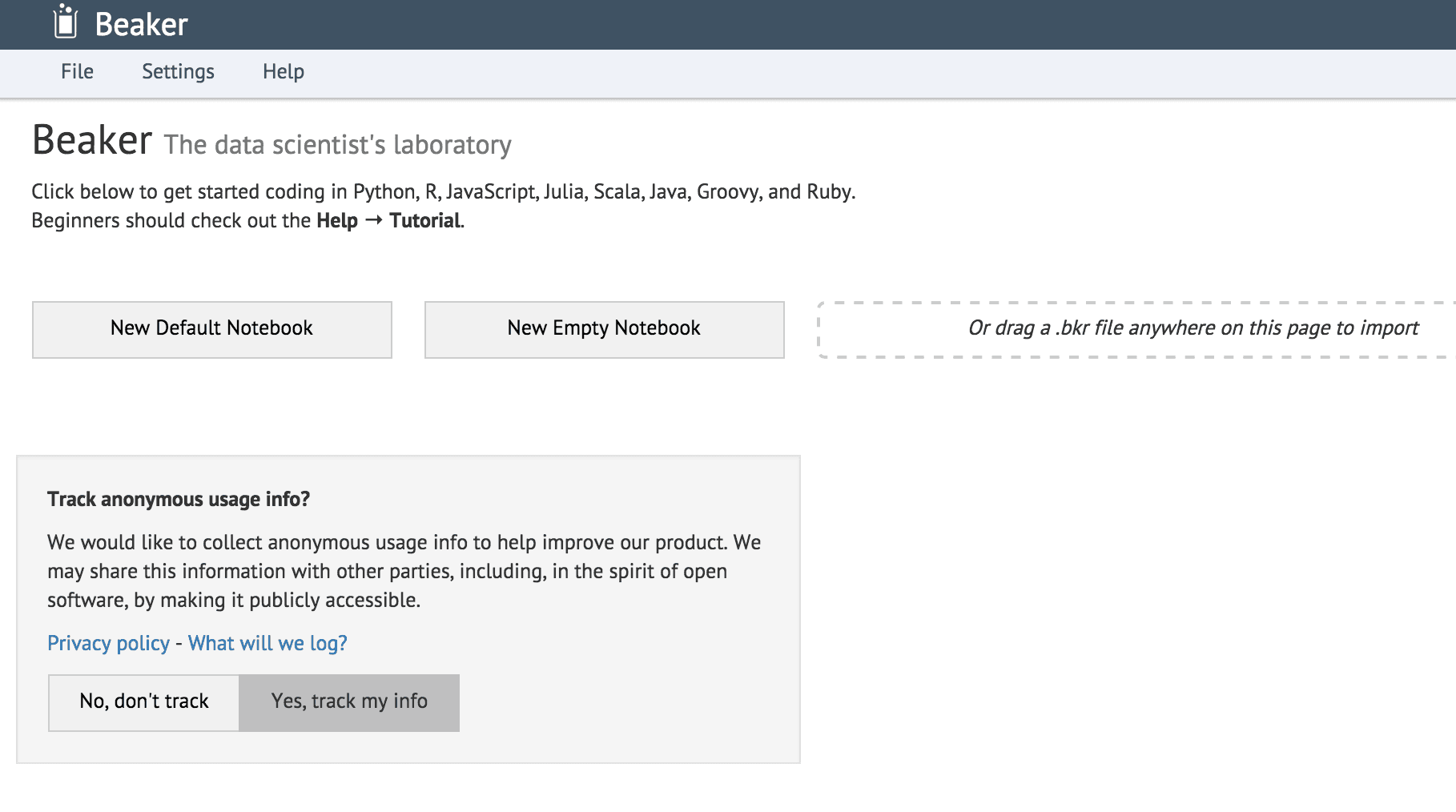 Creating new notebook and choosing file in Beaker