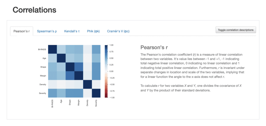 Correlations in dataframe