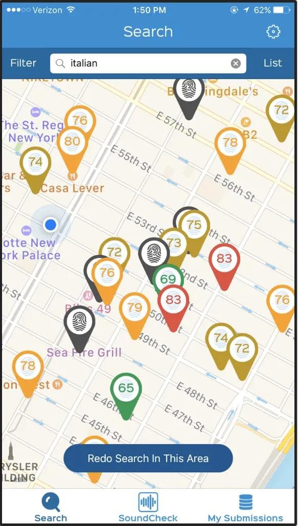 Searching for Italian food on mobile