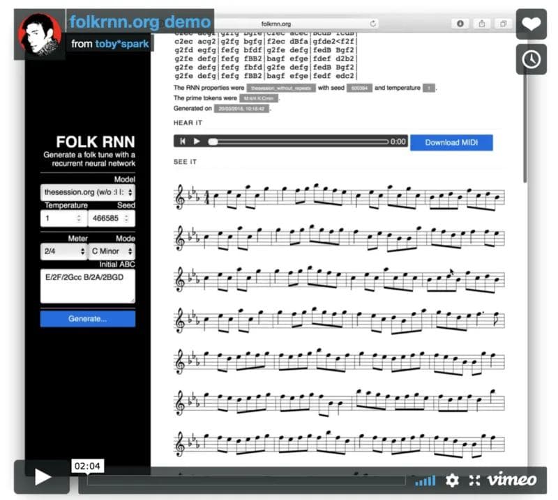 RNN generated music