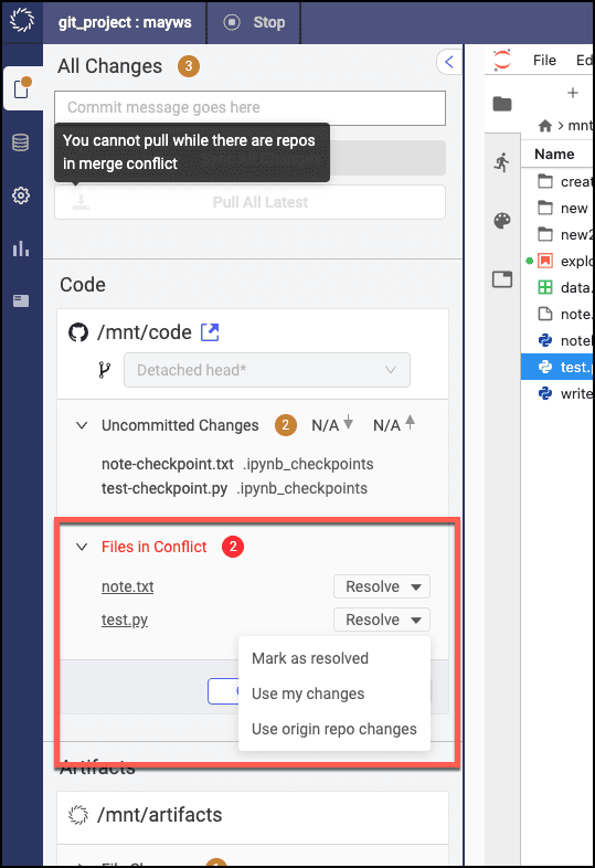 Resolving Git conflicts when pulling files