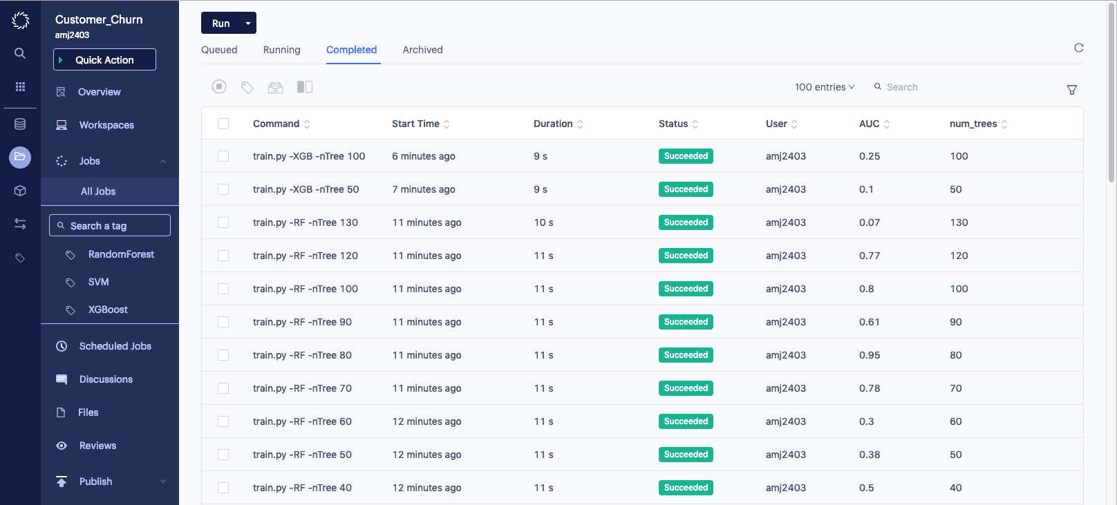 Domino Data Lab experiment manager