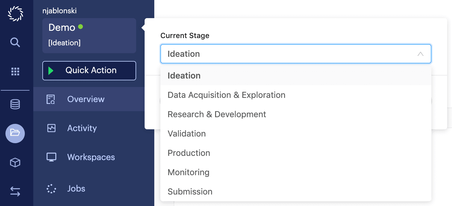 Updating project stage in Domino